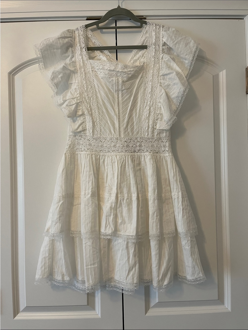 Chelsea & Violet White Lace Tiered Ruffle Mini Dress New With Tags